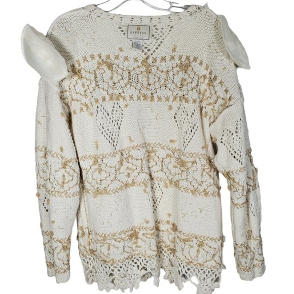 Vintage Express Tricot Hand-knitted Sweater Soft Dressing Boho Open Knit M - Picture 16 of 16